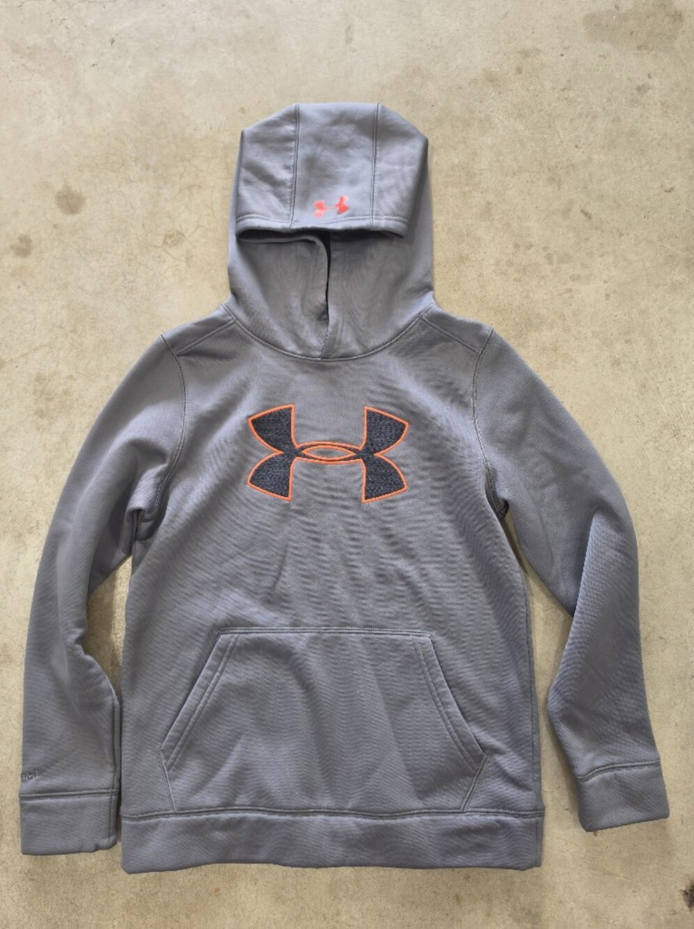 Under Armour ColdGear Boys Gray Hoodie Orange Logo Youth Medium YMD